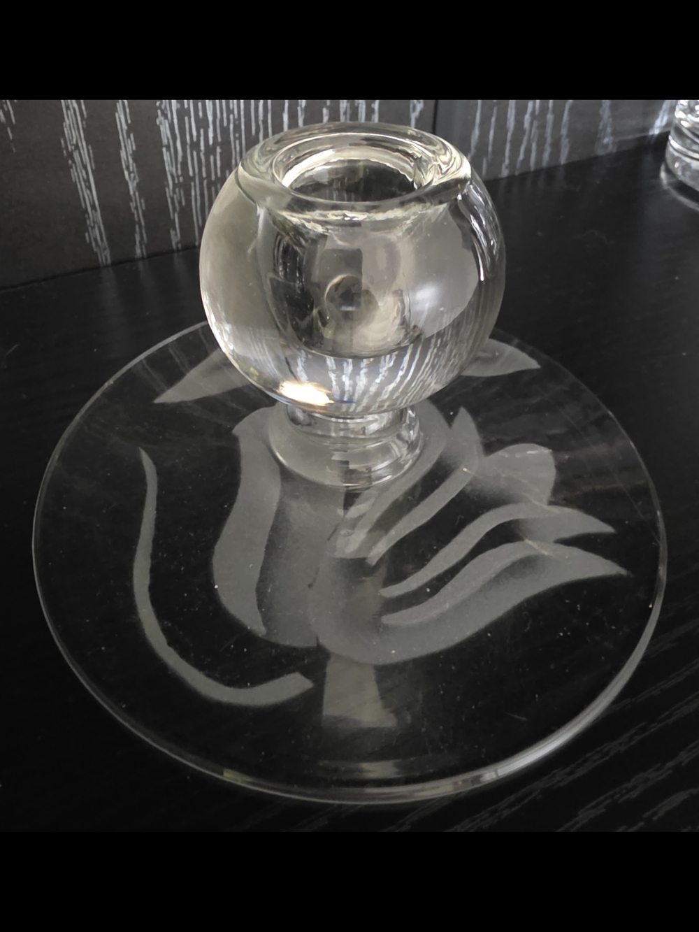 Duncan Miller Clear Glass Candle Holder with Etched Floral Design